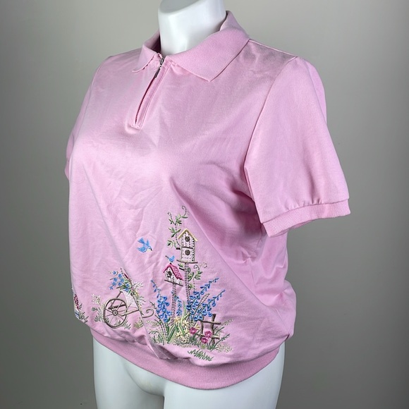 Vintage Alfred Dunner Short Sleeve Sweatshirt Floral Embroidered - Picture 3 of 9